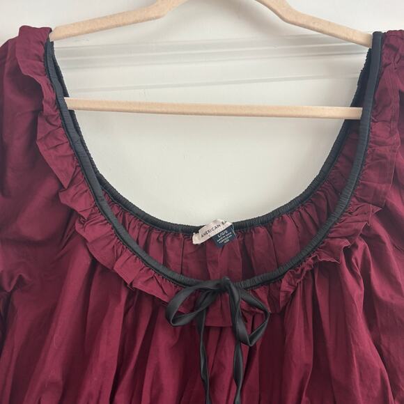 American Eagle Long-Sleeve Ruched Poplin Blouse Red Sz L Prarie Vamp Milkmaid - Picture 7 of 12